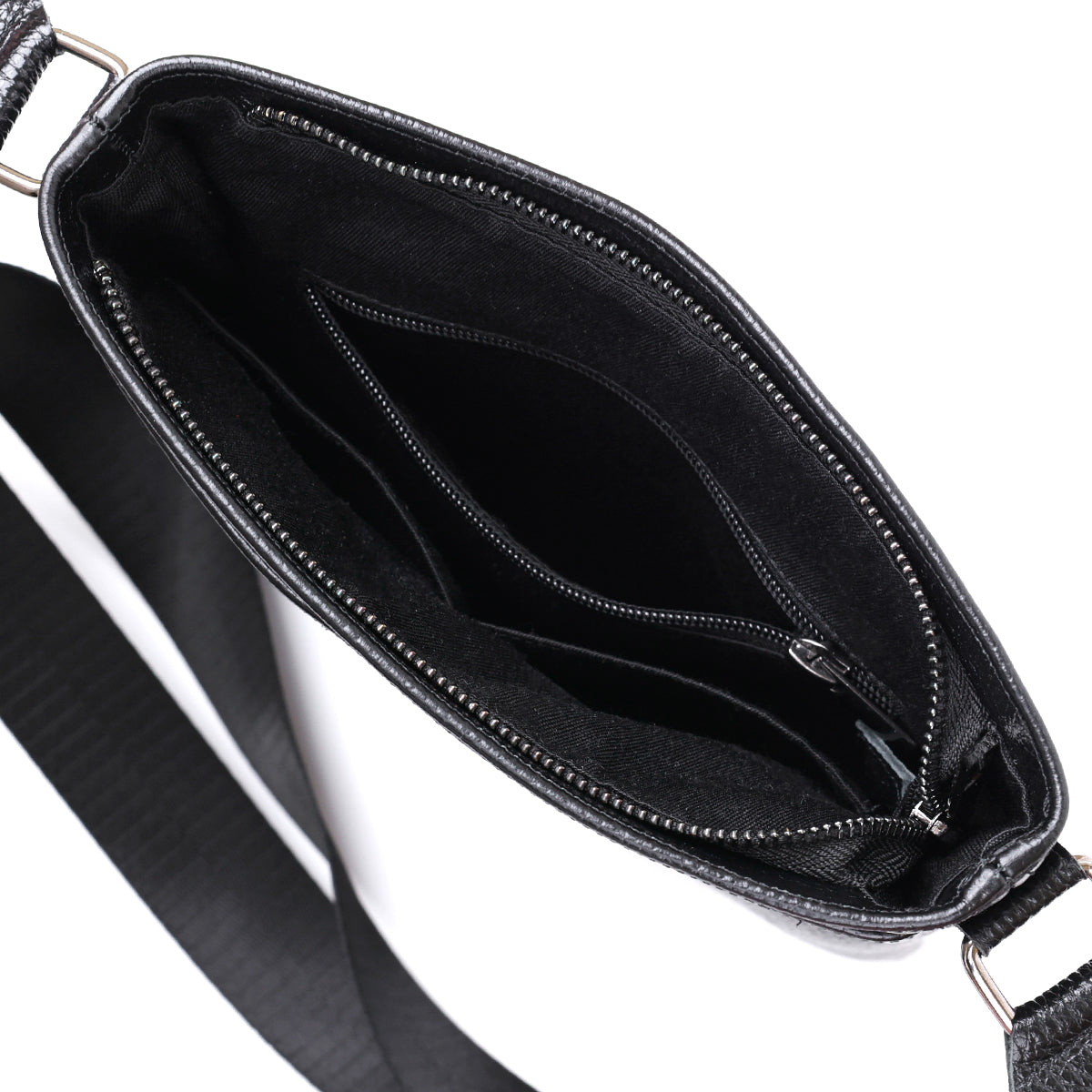 Leather Crossbody Bag SHVIGEL 11603 Black, Durable Natural Leather, Made in Ukraine