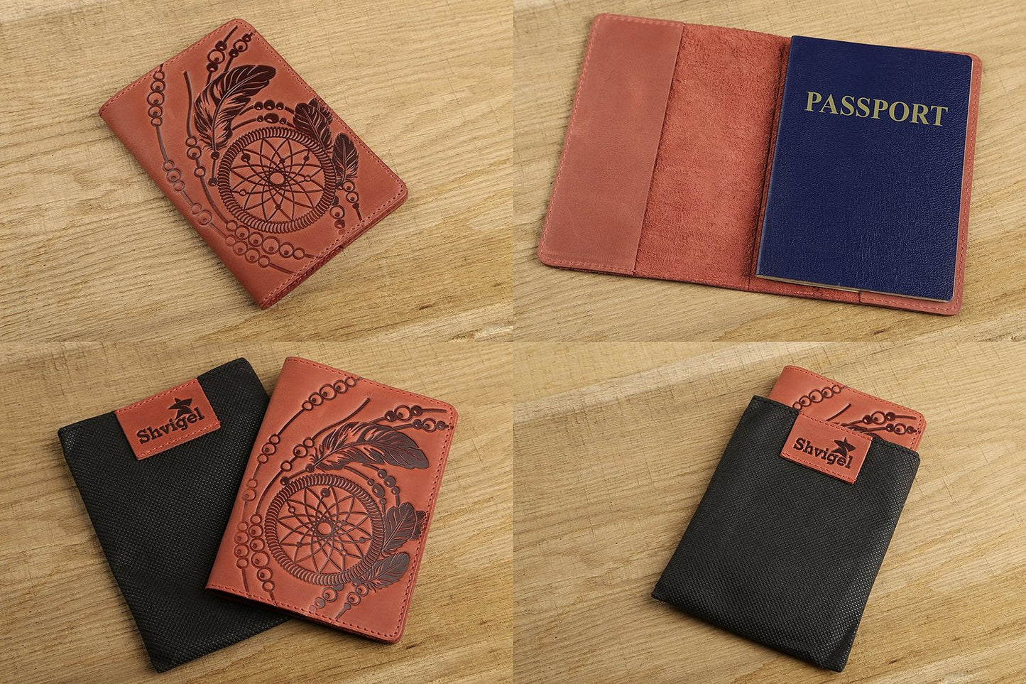 Exclusive Vintage Leather Passport Cover by SHVIGEL 13792 in Red - Crafted from Natural Leather, Made in Ukraine