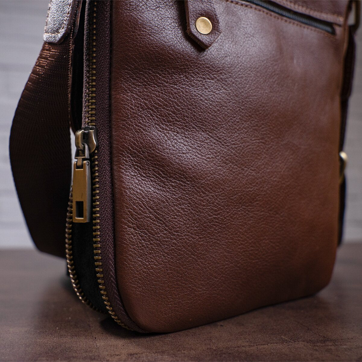 Men's Leather Tablet Bag SHVIGEL 19114 Brown Genuine Leather Handcrafted from Ukraine