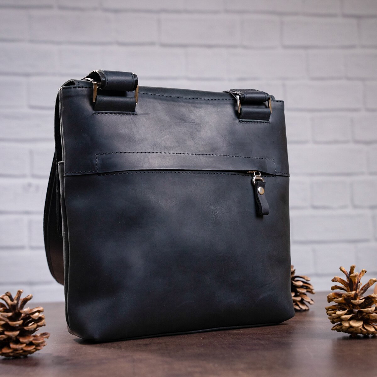 Vintage Leather Bag SHVIGEL 11078 Black Natural Leather Made in Ukraine