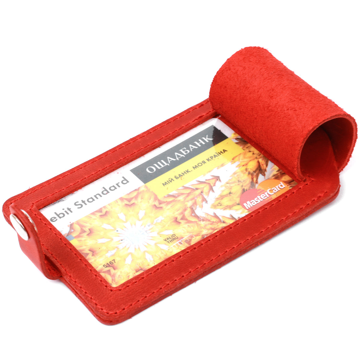 Vintage Leather Luggage Tag SHVIGEL 16556 Red - Handmade Ukrainian Natural Leather
