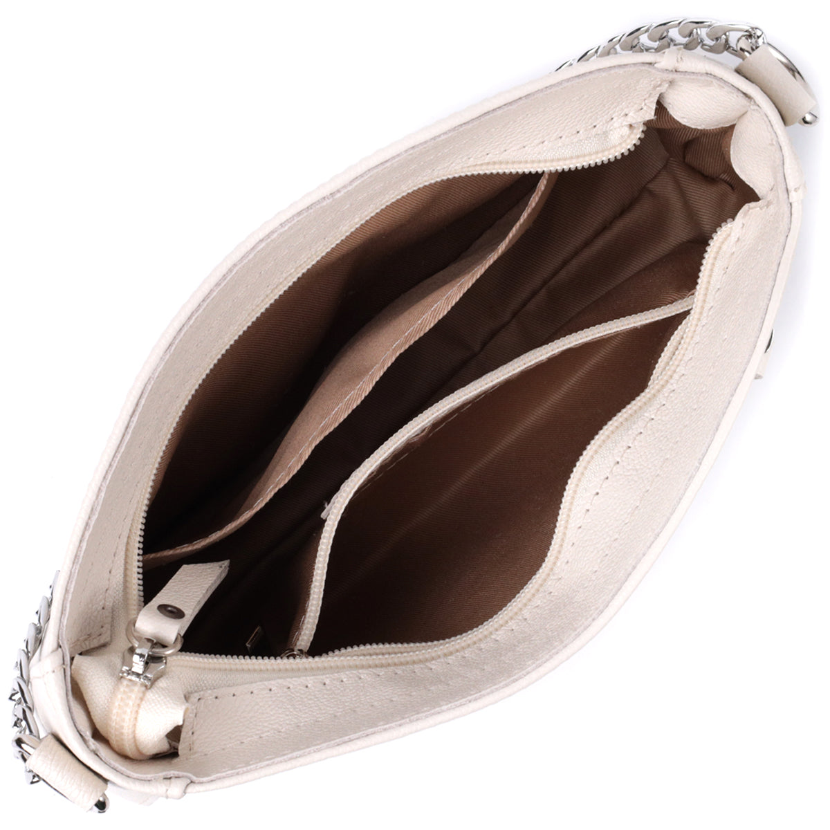 Baguette Bag SHVIGEL 22835 Beige with Chain and Removable Strap Made of Genuine Leather
