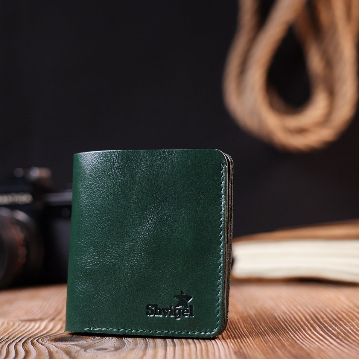 Leather Practical Wallet SHVIGEL 16608 Green Made in Ukraine Genuine Leather