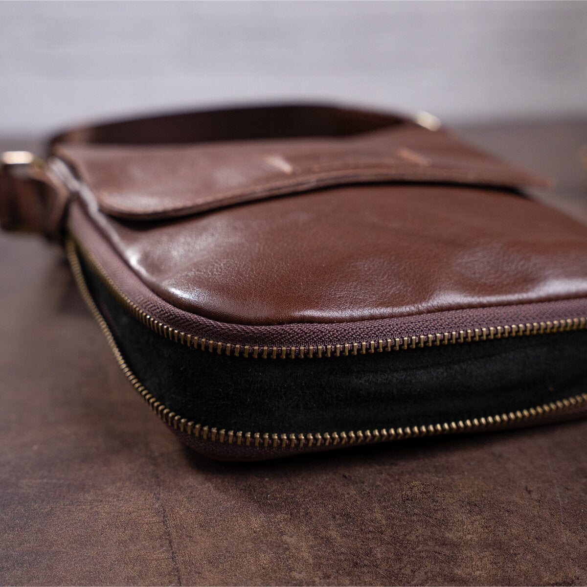 Men's Leather Tablet Bag SHVIGEL 19114 Brown Genuine Leather Handcrafted from Ukraine