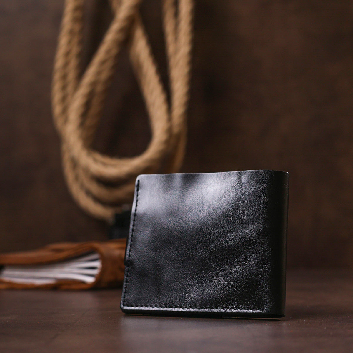 Leather Men's Wallet SHVIGEL 16439 Black Genuine Leather Handmade in Ukraine