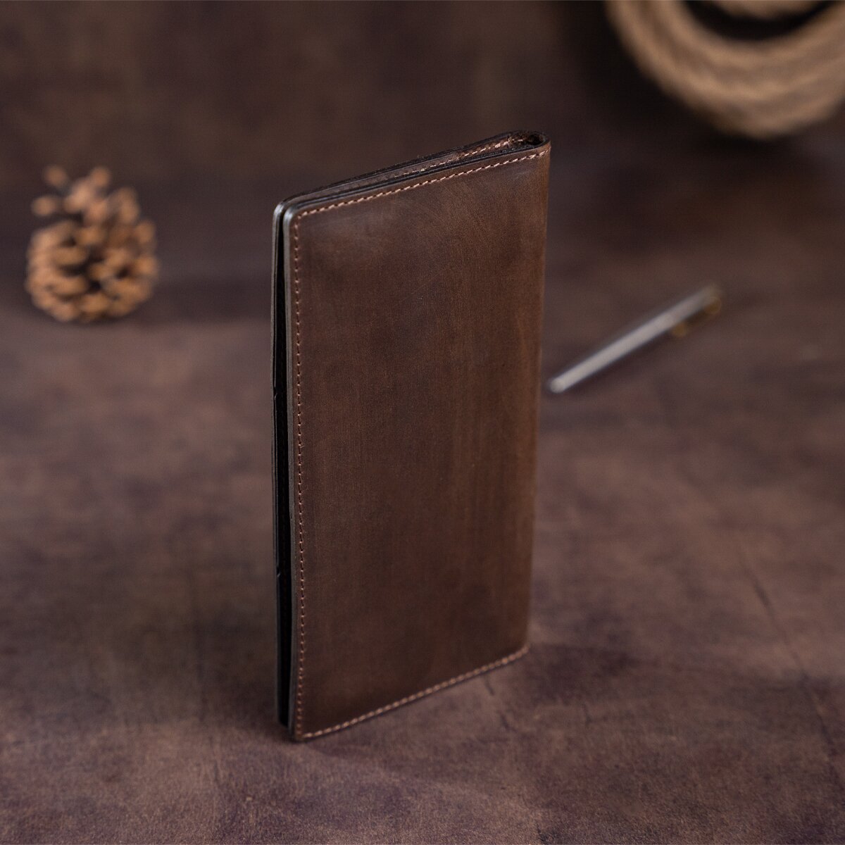 Vertical Men's Wallet SHVIGEL 16198 Brown Matte Genuine Leather Made in Ukraine