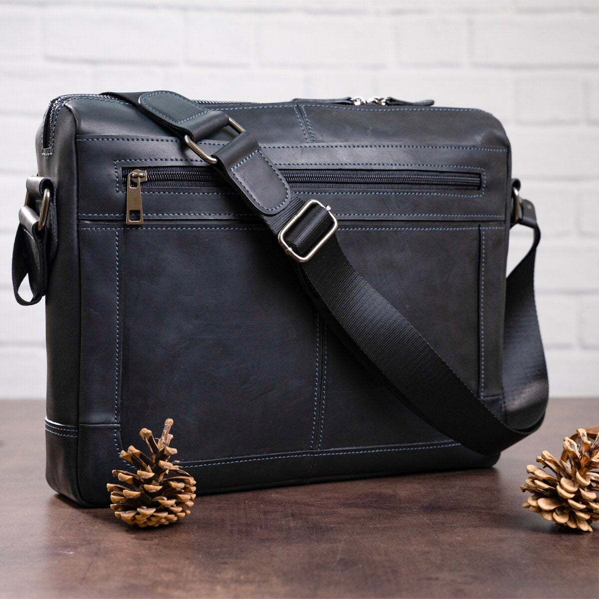 Men's Leather Shoulder Business Bag SHVIGEL 11246 Black Genuine Leather Durable Design