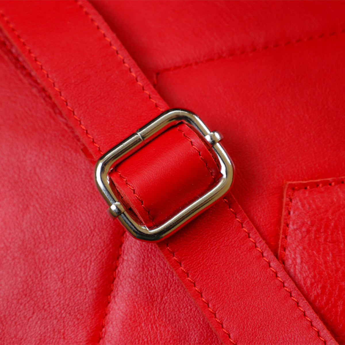 Bright Red Women's Leather Backpack by SHVIGEL, Model 16316 - Made in Ukraine