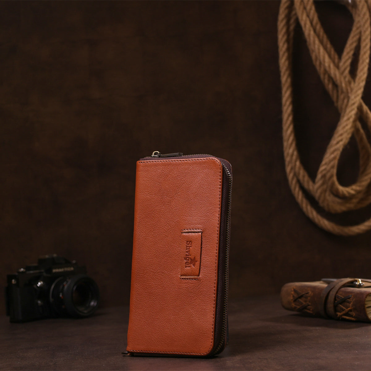 Men's Leather Clutch SHVIGEL 19122 Brown Made in Ukraine, Genuine Leather Material
