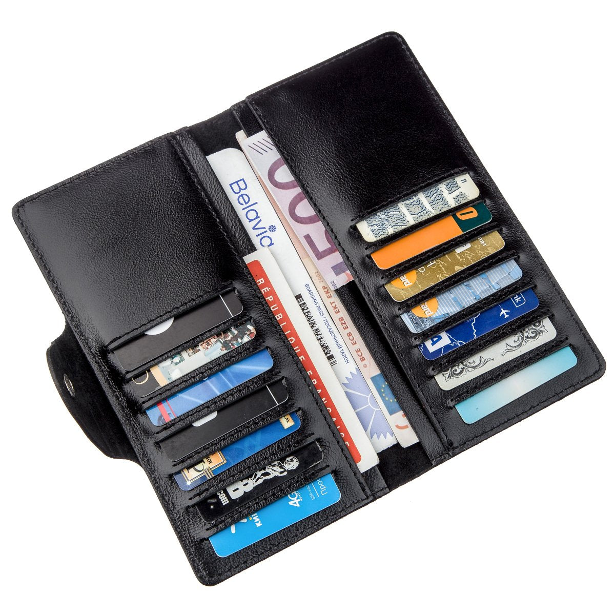 Vertical Men's Wallet SHVIGEL 16173 Black Alkor Leather with Snap Closure