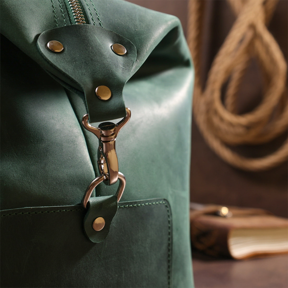 Travel Bag SHVIGEL 11128 Green Natural Leather Durable Design from Ukraine