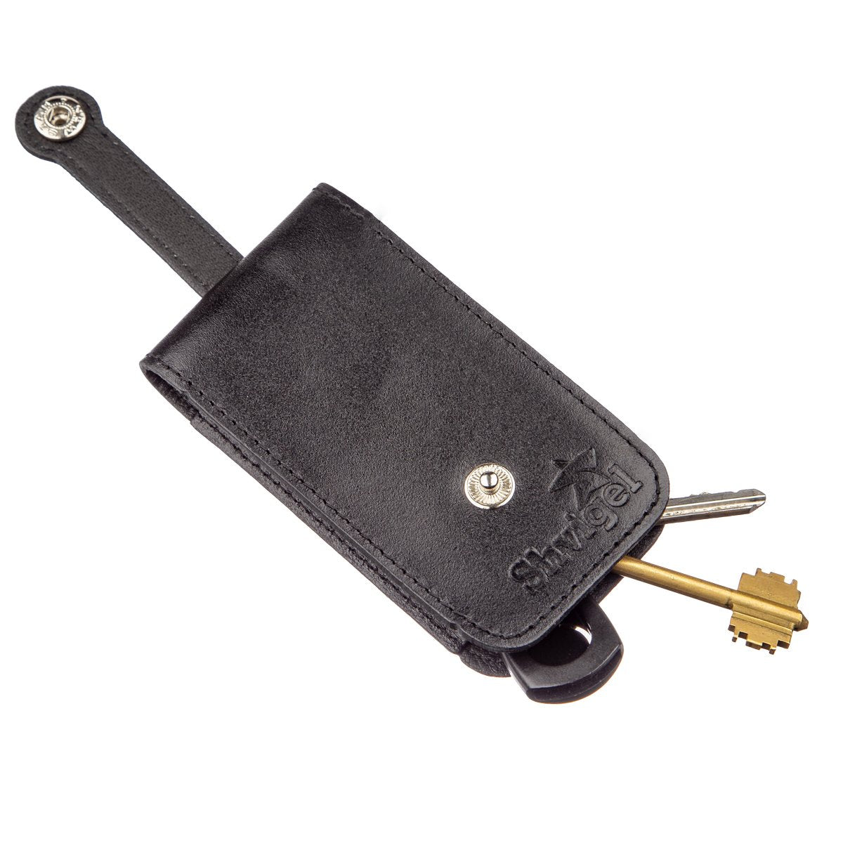 Compact Leather Key Case SHVIGEL 13961 Black Natural Leather for Keys