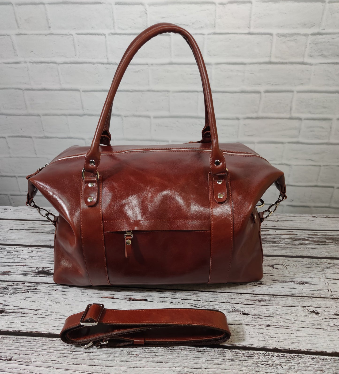 Travel Bag SHVIGEL 00882 in Ruda Color - Handmade from Natural Leather, Ukraine