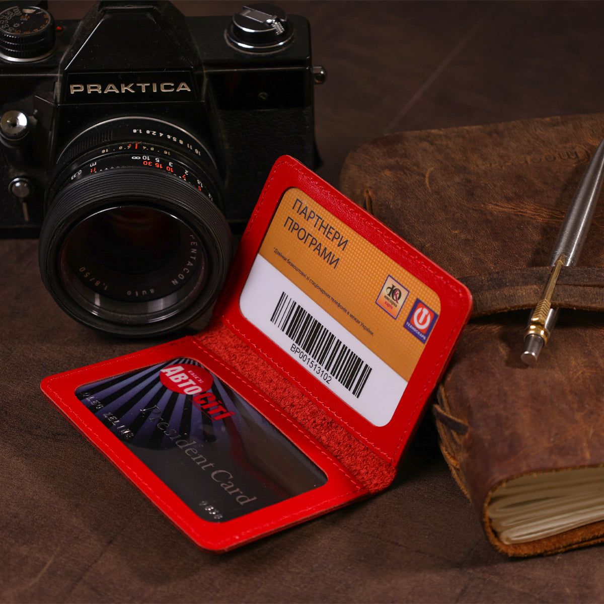 Bright Red Leather Driver's License Cover SHVIGEL 13969, Made in Ukraine, Genuine Leather