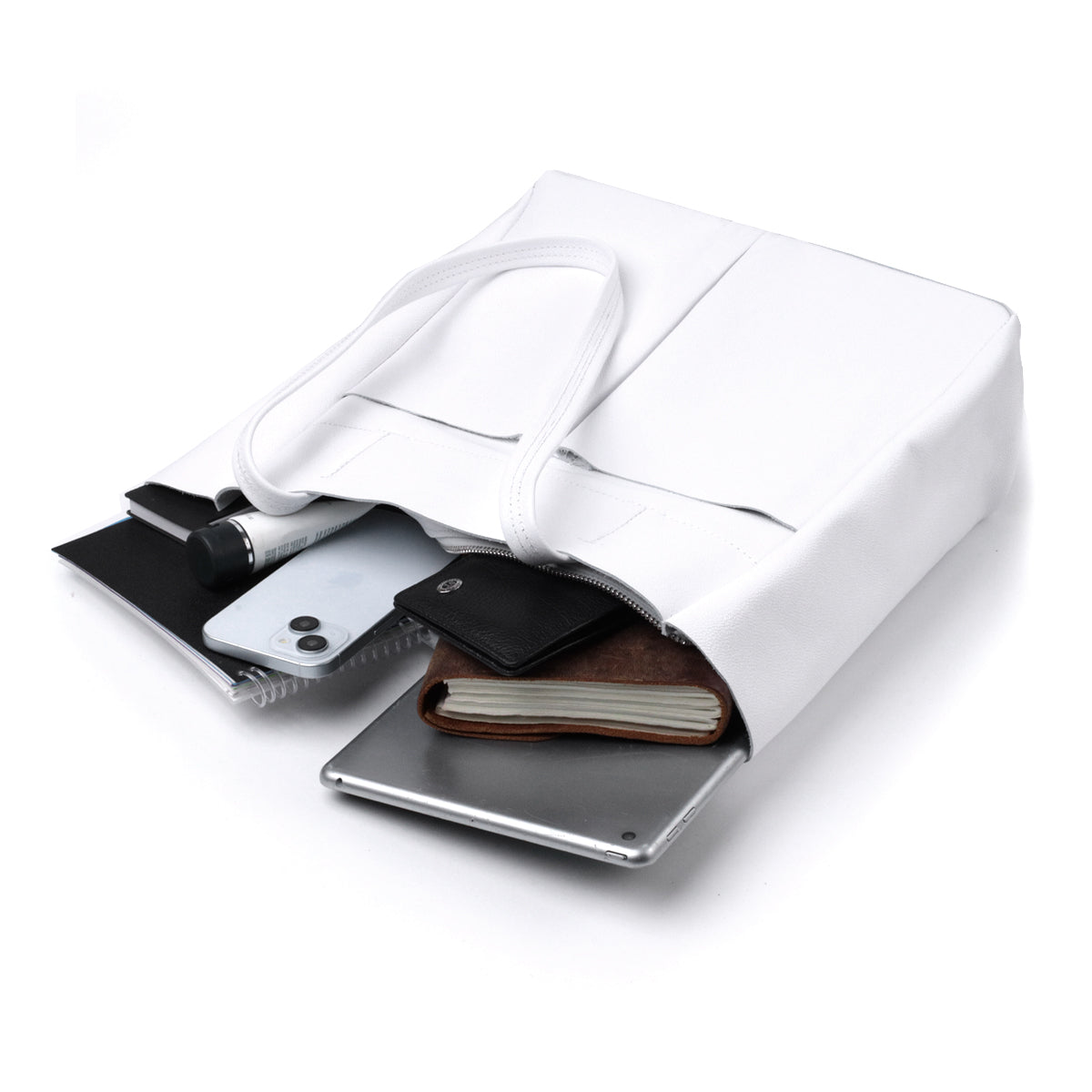 Practical White Leather Shopper Bag SHVIGEL 22844 - Made in Ukraine, Premium Quality
