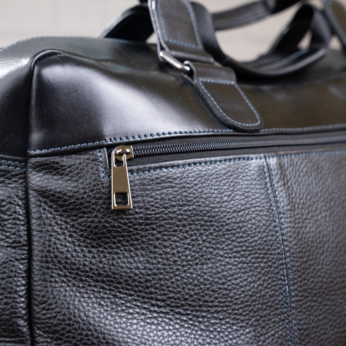 Travel Bag SHVIGEL 11120 Genuine Black Leather from Ukraine with Durable Design