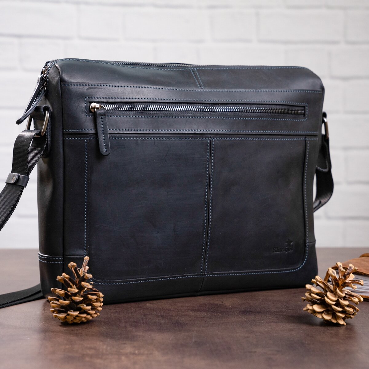 Men's Leather Shoulder Business Bag SHVIGEL 11246 Black Genuine Leather Durable Design