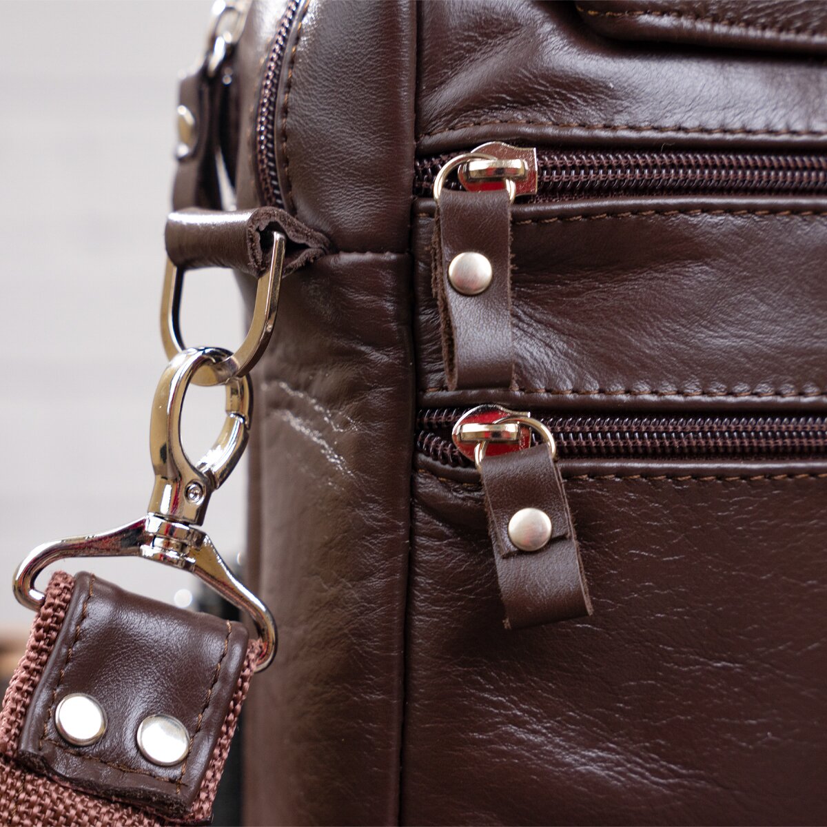 Men's Leather Bag SHVIGEL 11125 Brown Natural Leather Stylish Design Made in Ukraine