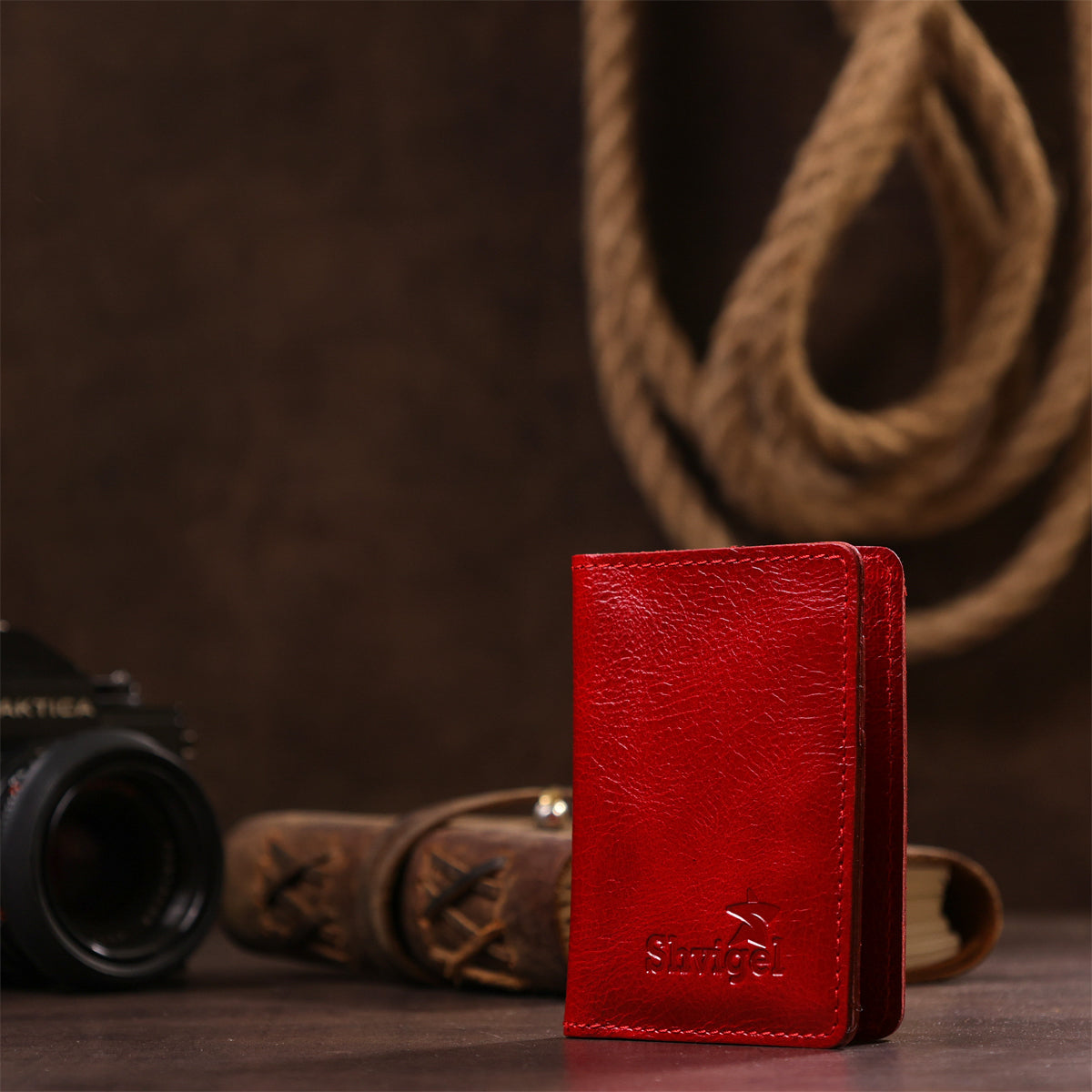 Stylish SHVIGEL Business Card Holder 00116 Red Genuine Leather for Visitation Cards