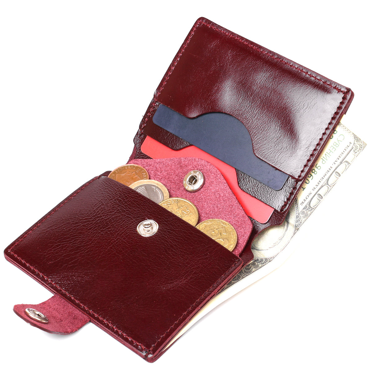 Glossy Leather Women's Wallet SHVIGEL 16484 Burgundy Natural Leather Made in Ukraine