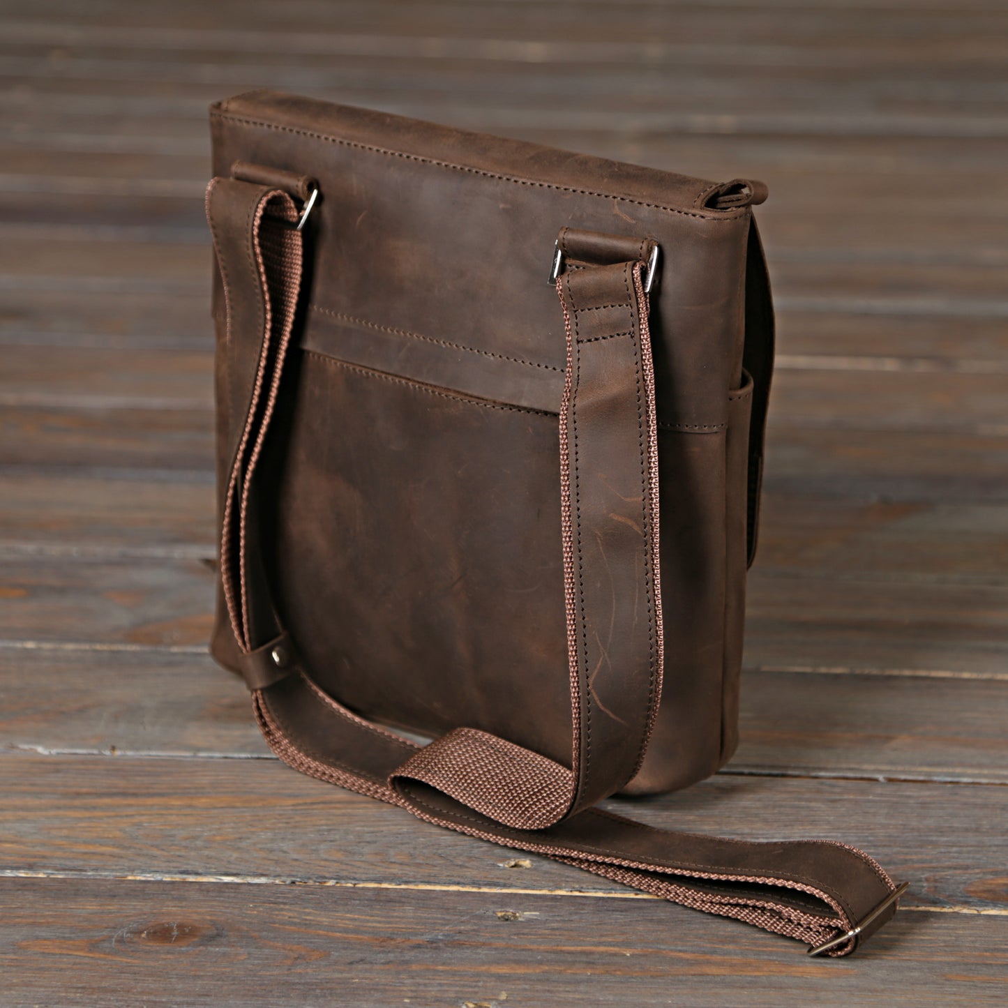 Vintage Leather Bag SHVIGEL 00998 Brown Natural Leather, Made in Ukraine