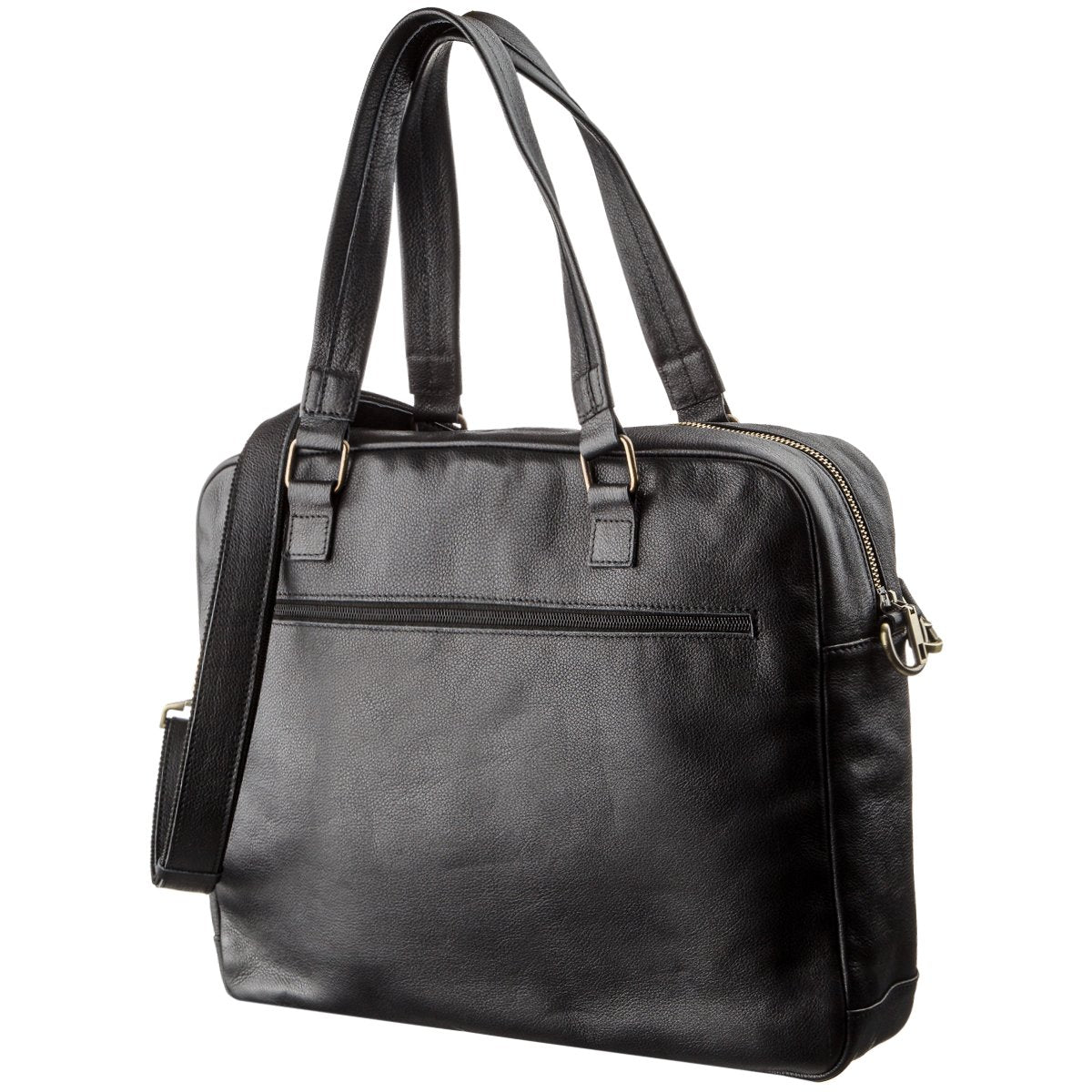 Men's SHVIGEL 19108 Black Leather Laptop Briefcase - Premium Genuine Leather