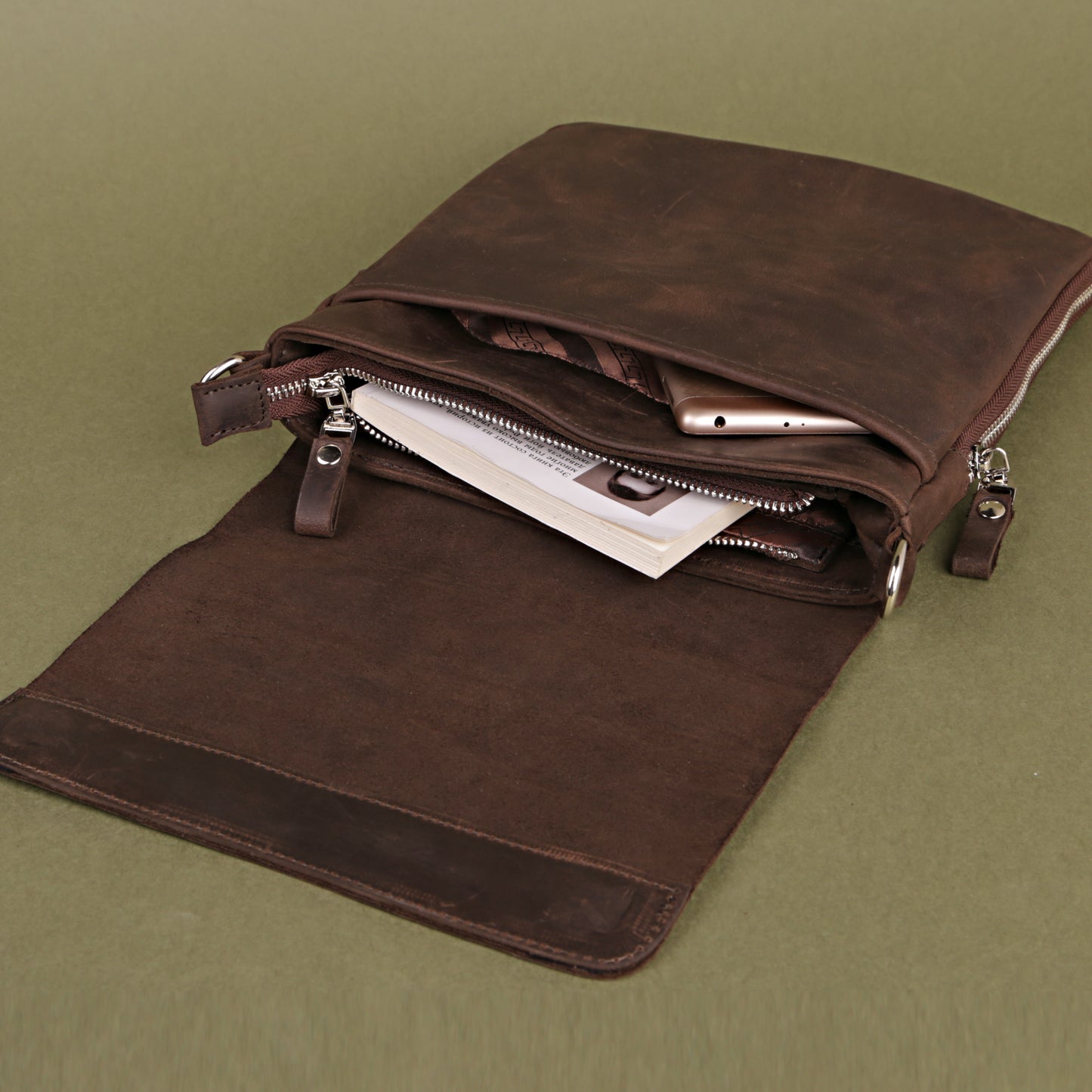 Leather Bag SHVIGEL 00999 Brown Natural Leather Handmade in Ukraine