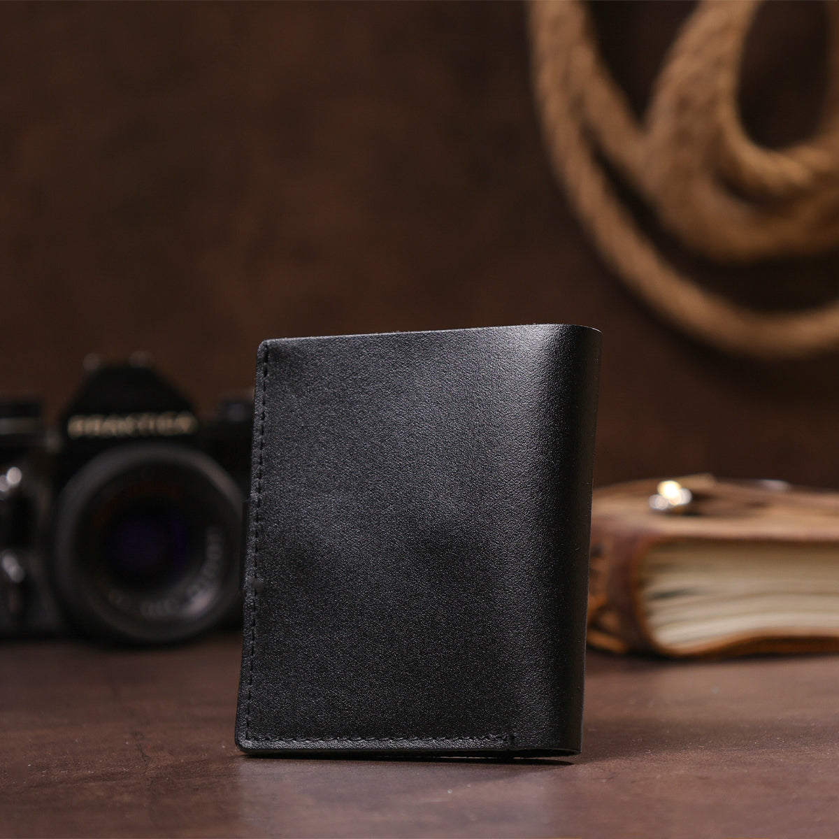 Vertical Men's Leather Wallet with Coin Pocket SHVIGEL 16221 Black - Genuine Leather from Ukraine