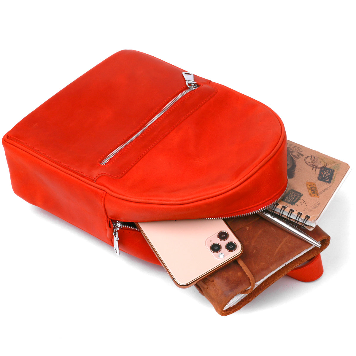 Vintage Compact Women's Backpack SHVIGEL 16312 Red Genuine Leather, Made in Ukraine