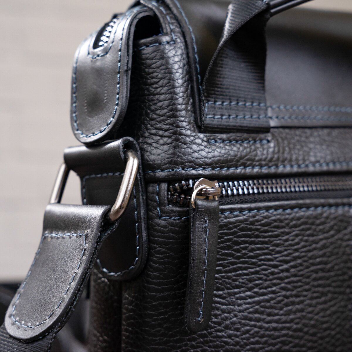 Men's Leather Combo Bag SHVIGEL 11174 Black Natural Leather Durable Design