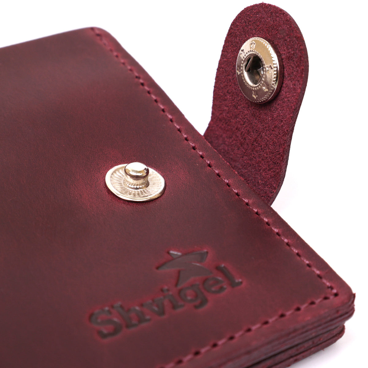 Leather Vintage Wallet SHVIGEL 16436 Burgundy | Natural Leather, Ukraine Made