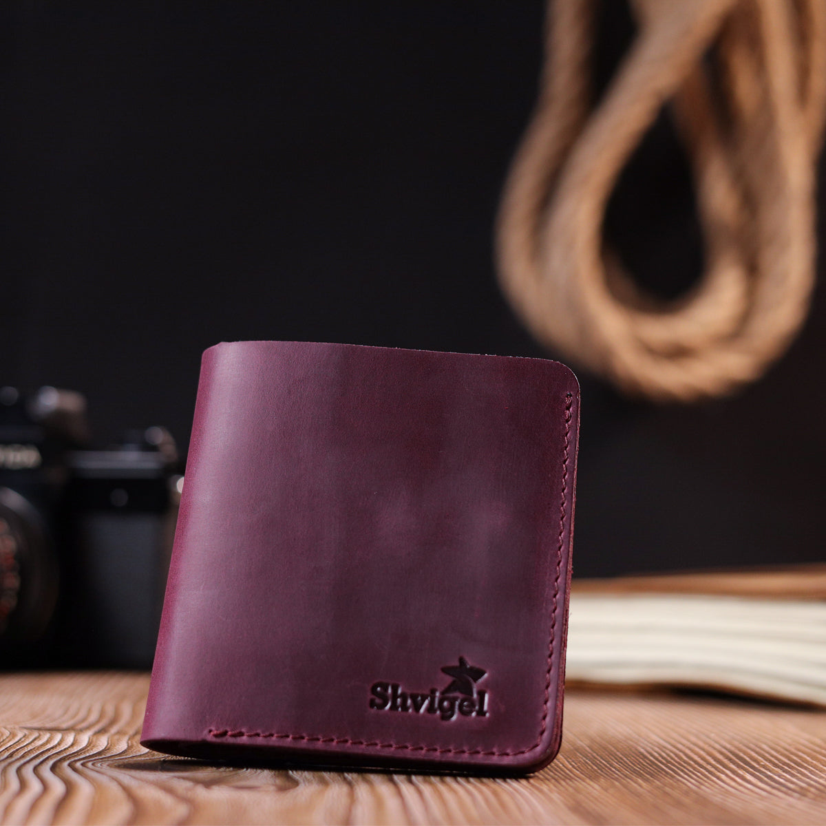 Leather Matte Wallet SHVIGEL 16604 Burgundy Natural Leather Crafted in Ukraine
