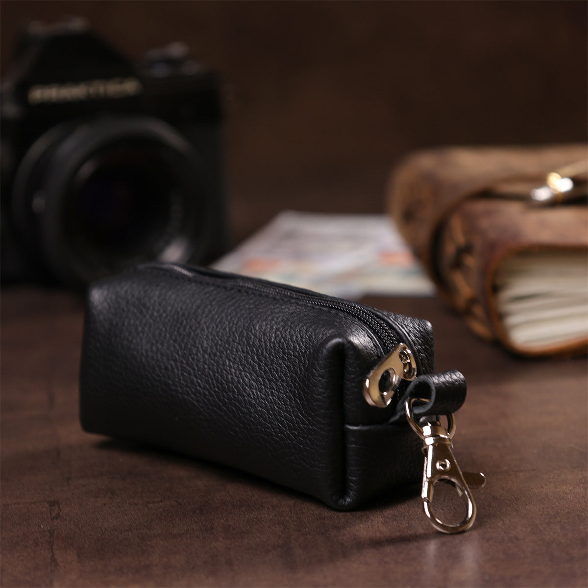 Leather Key Holder Tube SHVIGEL 16226 Black - Natural Leather Classic Design for Keys