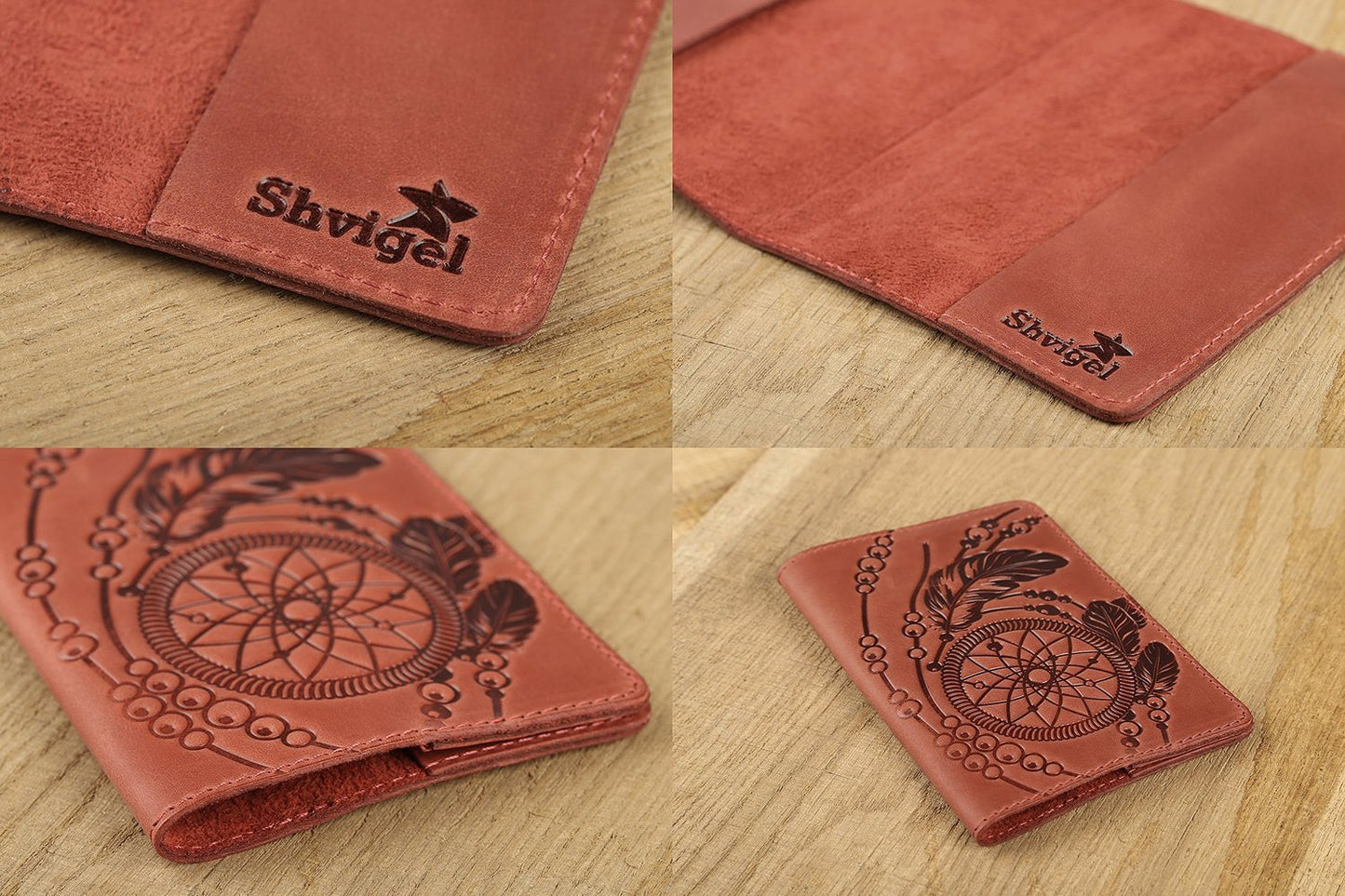 Exclusive Vintage Leather Passport Cover by SHVIGEL 13792 in Red - Crafted from Natural Leather, Made in Ukraine