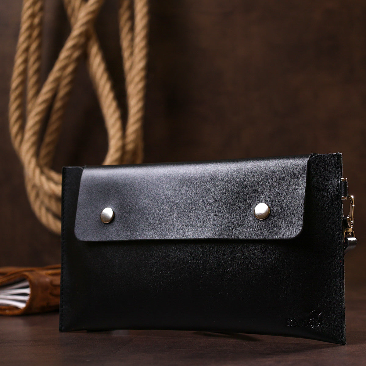 Unisex Leather Travel Cosmetic Bag SHVIGEL 16420 Black Natural Leather, Ukraine