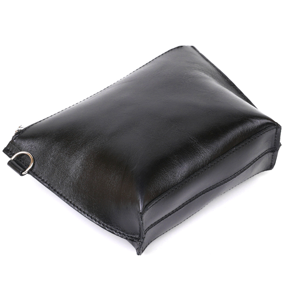 Comfortable Leather Cosmetic Bag SHVIGEL 16409 Black Natural Leather, Made in Ukraine