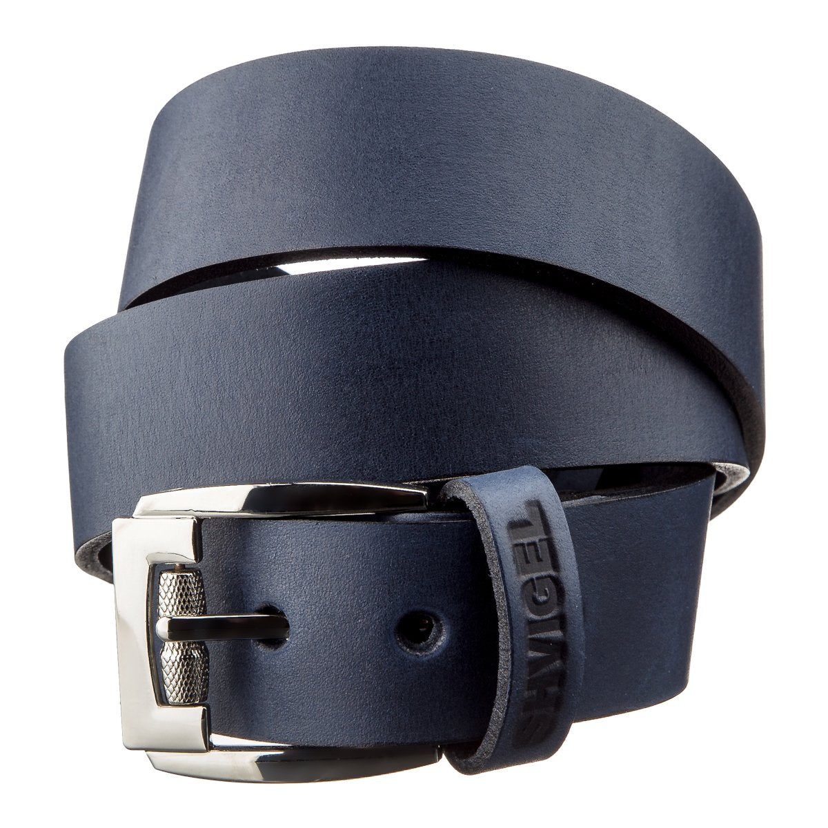 Classic Men's Leather Belt SHVIGEL 11254 Blue Natural Leather Made in Ukraine