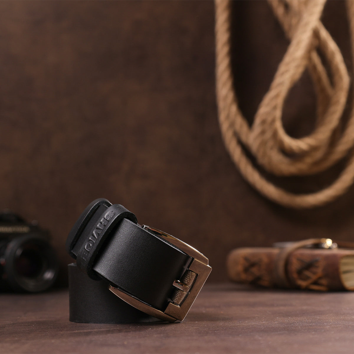Men's Leather Belt SHVIGEL 10084 Black Genuine Leather Made in Ukraine