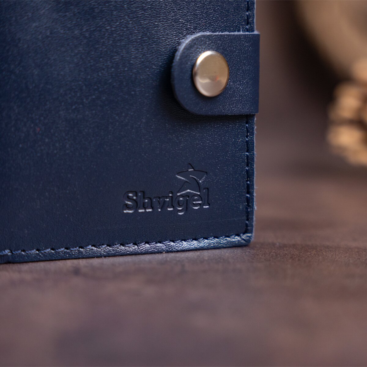 Vertical Men's Leather Wallet SHVIGEL 16220 Blue Natural Leather Made in Ukraine