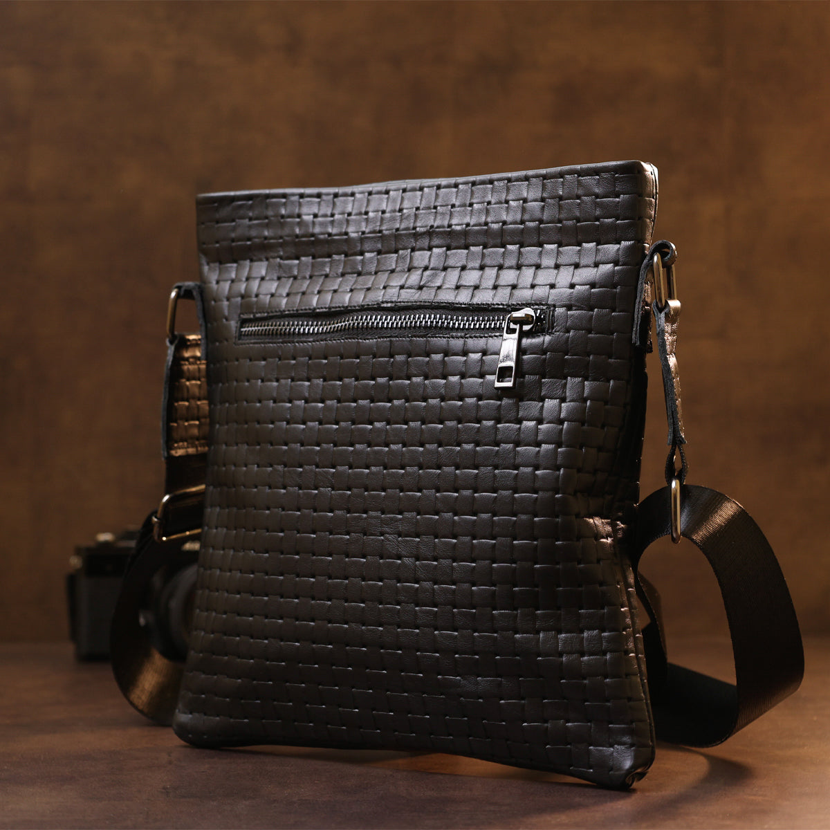 Leather Crossbody Bag for Men SHVIGEL 11600 Black Genuine Leather Quality