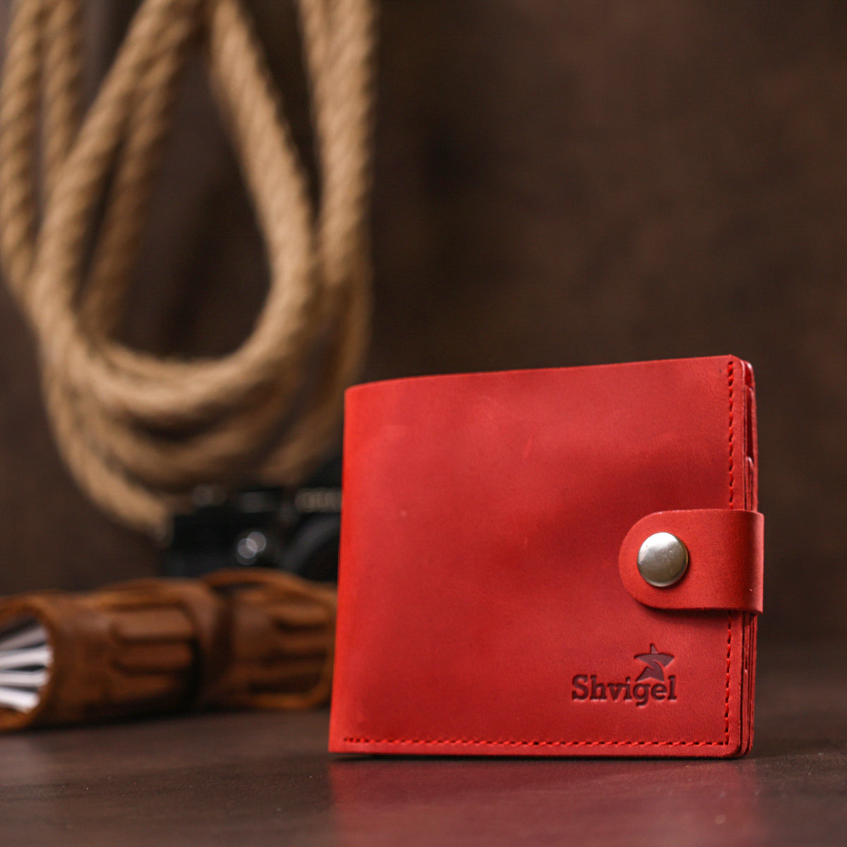 Vintage Red Leather Wallet for Women SHVIGEL 16434 - Made in Ukraine, Genuine Leather