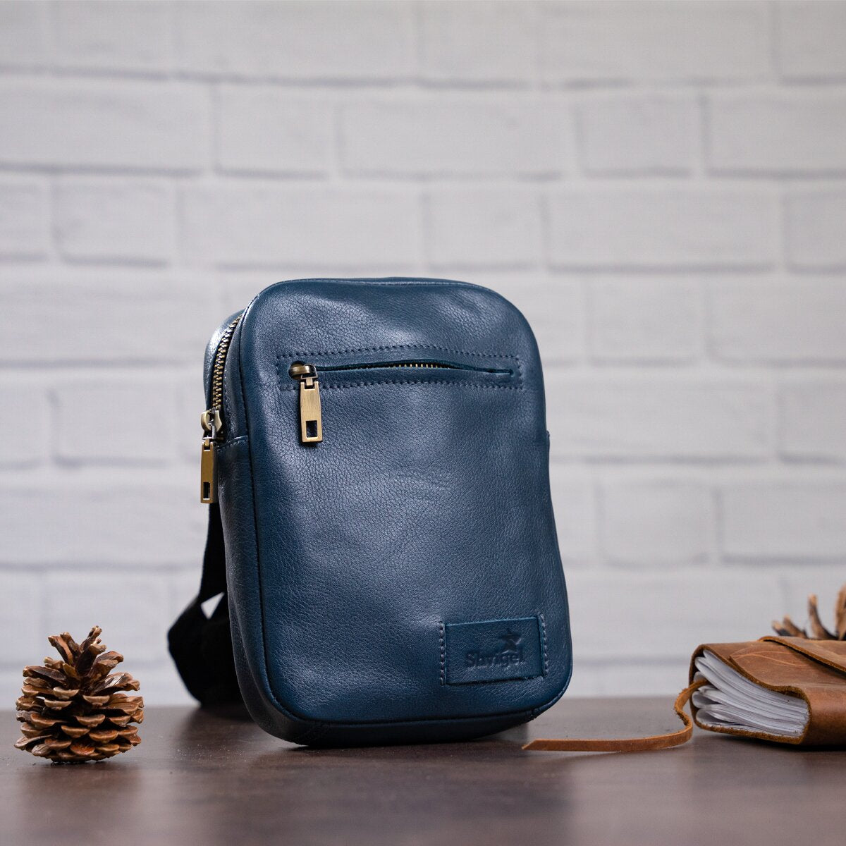 Men's Leather Bag SHVIGEL 19105 Blue Natural Leather Handmade in Ukraine