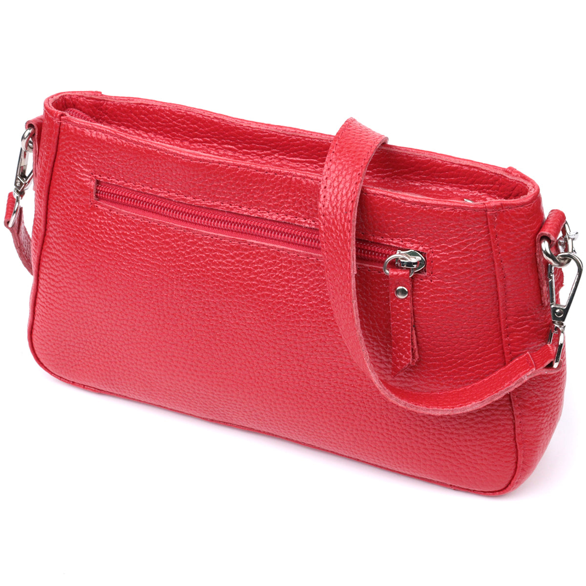 Bright Baguette Bag with Chain and Detachable Strap, SHVIGEL 22836, Red, Natural Leather