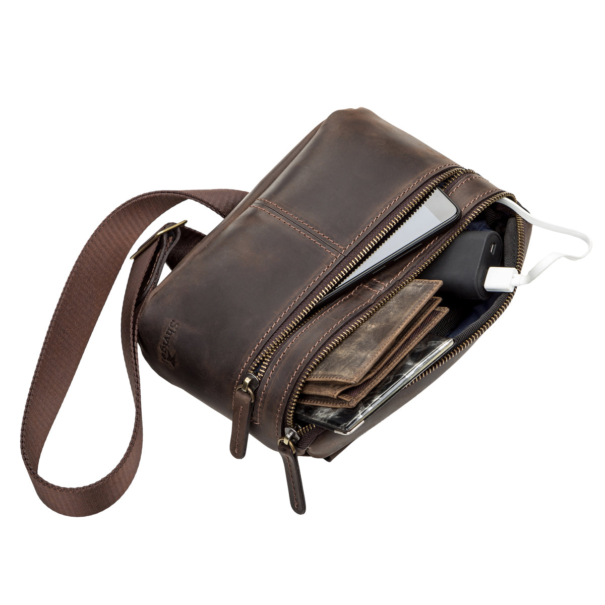 Men's Leather Bag SHVIGEL 11094 Brown Natural Leather High-Quality Craftsmanship