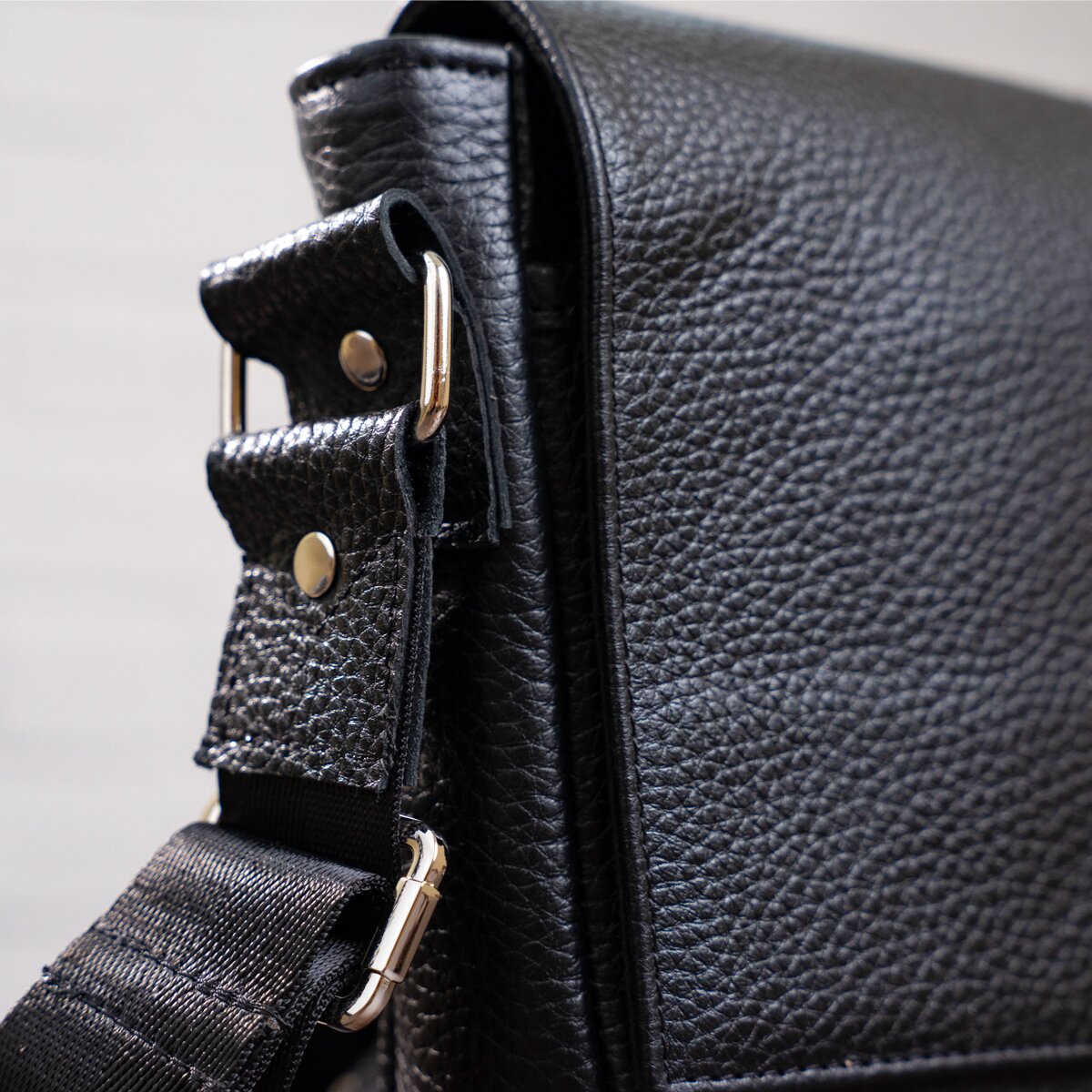 Black Messenger Bag SHVIGEL 00964 | Genuine Leather | Made in Ukraine