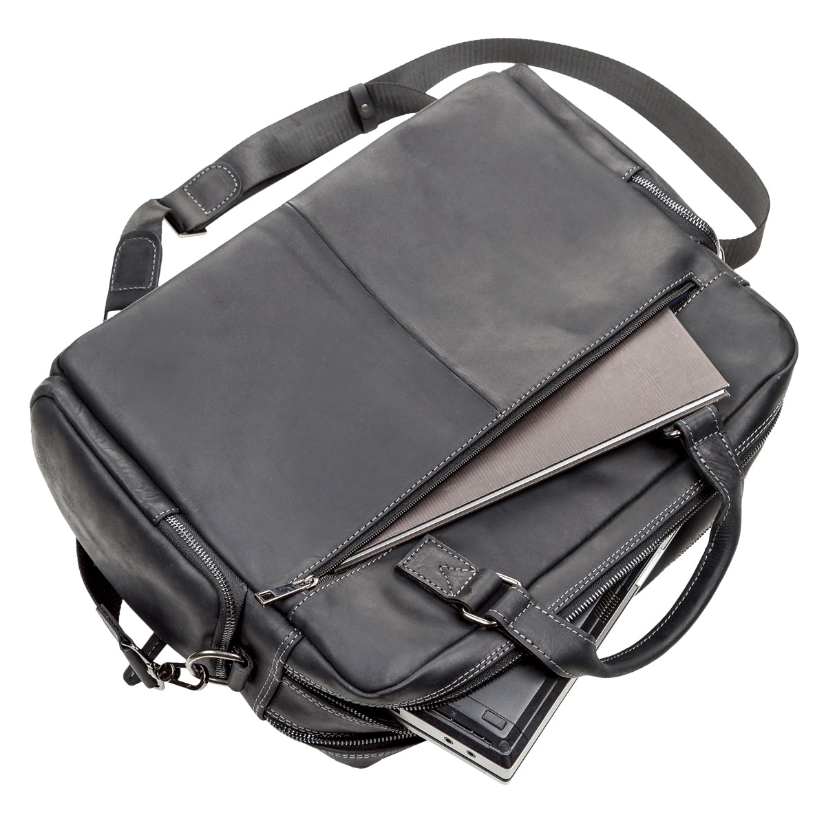 Men's Leather Bag SHVIGEL 11117 Black Crafted from Natural Leather in Ukraine
