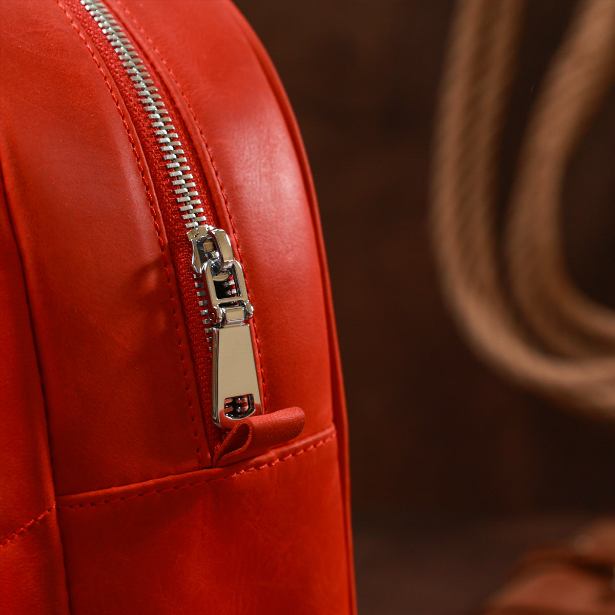 Vintage Compact Women's Backpack SHVIGEL 16312 Red Genuine Leather, Made in Ukraine