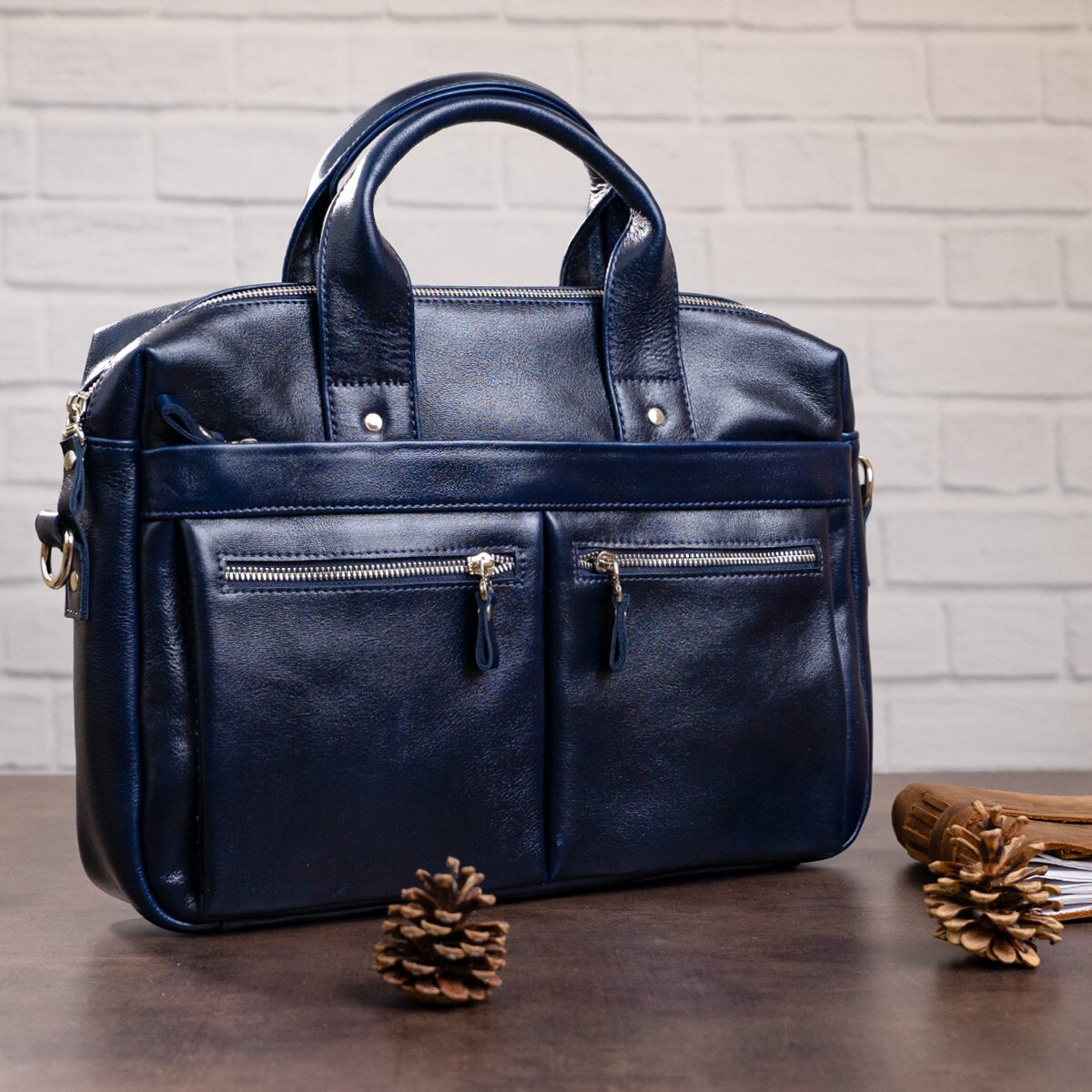 Laptop Bag SHVIGEL 00976 Blue Genuine Leather from Ukraine with Stylish Design