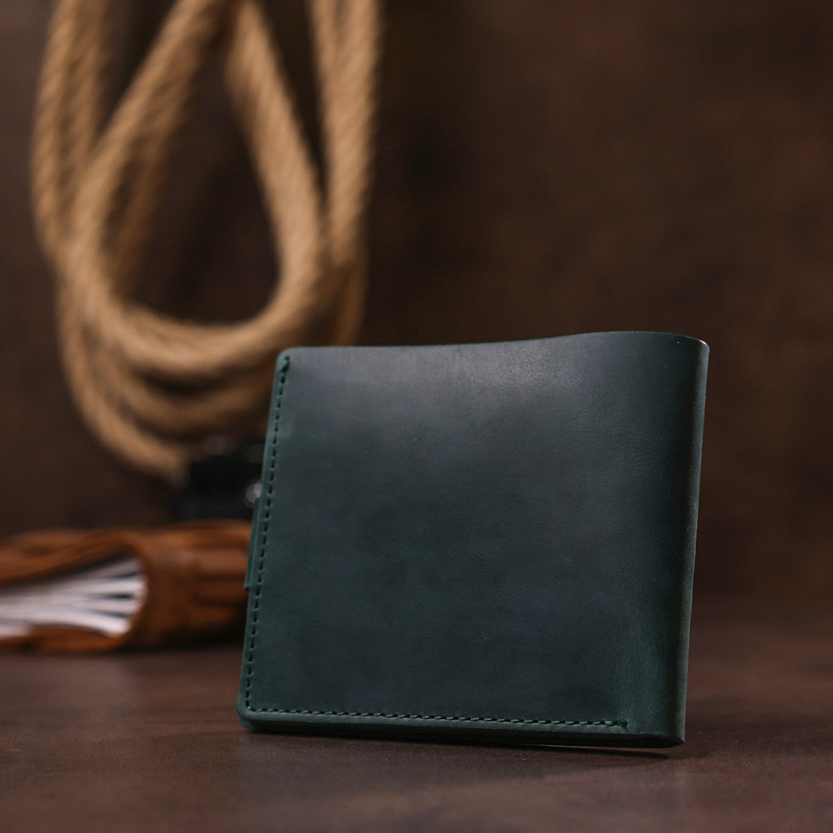 Vintage Leather Wallet SHVIGEL 16435 Green Handmade in Ukraine Natural Leather