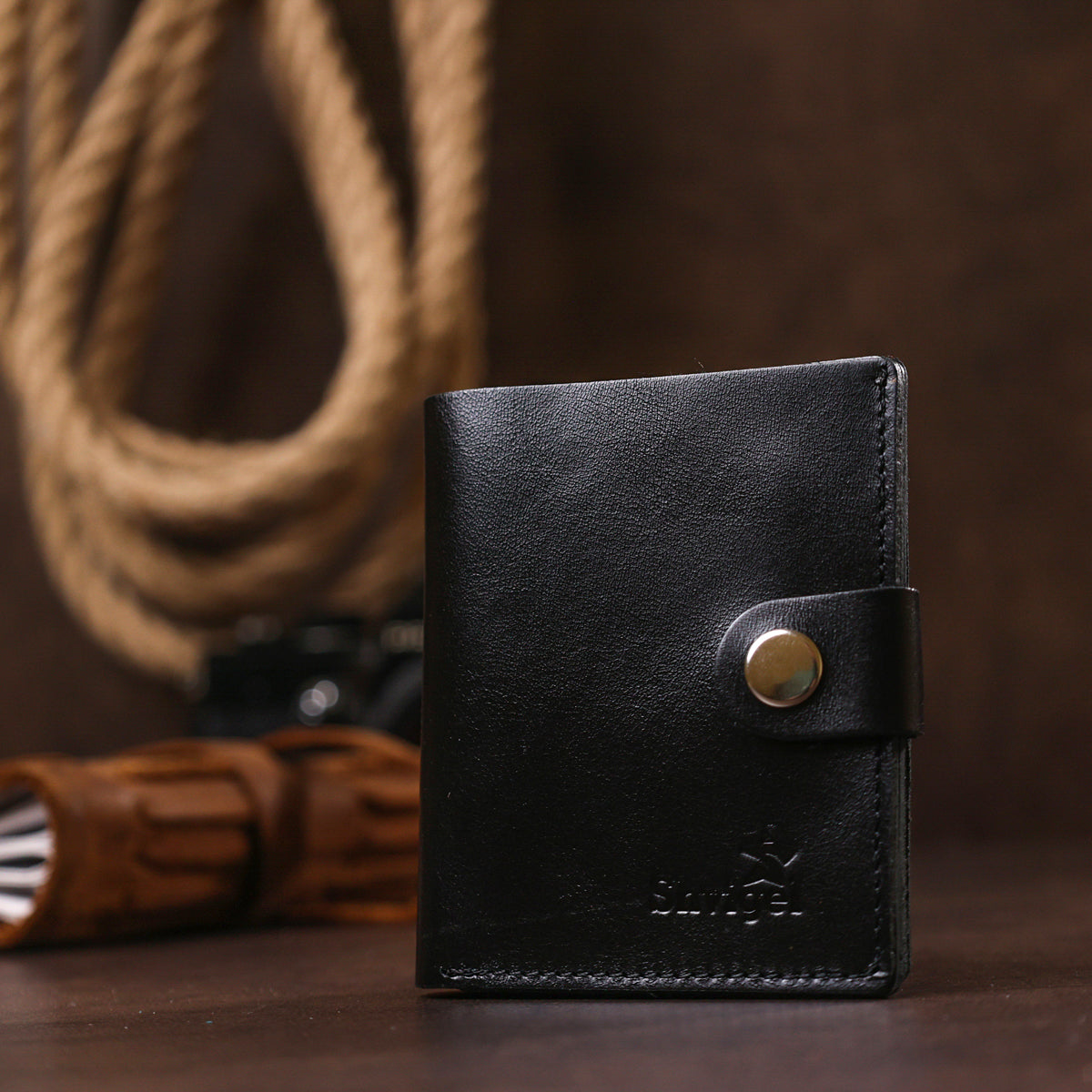 Men's Practical Wallet SHVIGEL 16502 Black Genuine Leather Ukrainian Craftsmanship